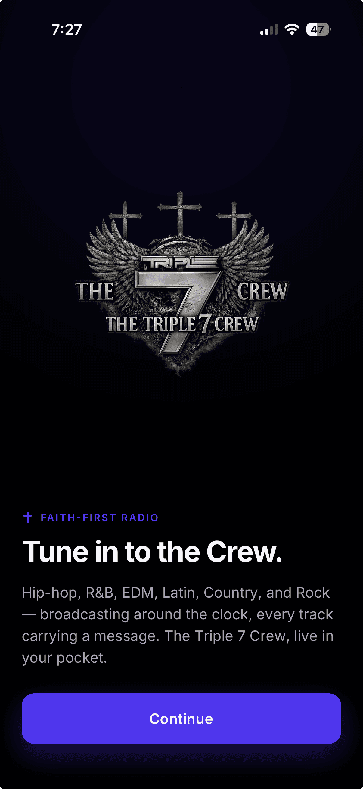 Triple 7 Crew Radio app screen 1
